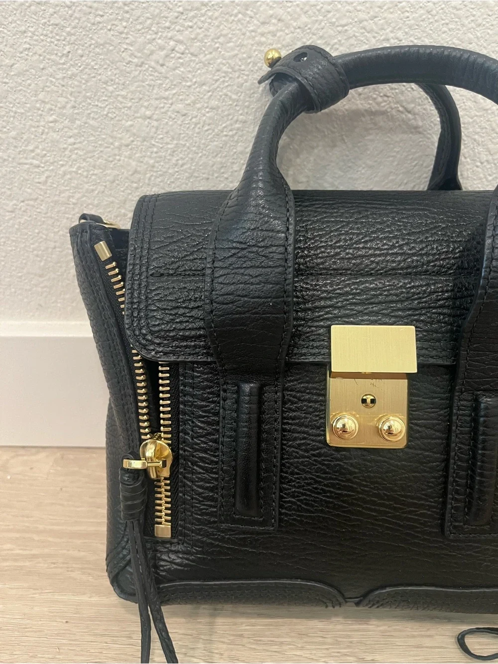 3.1 Phillip Lim Black Leather Mini Satchel with Gold Hardware